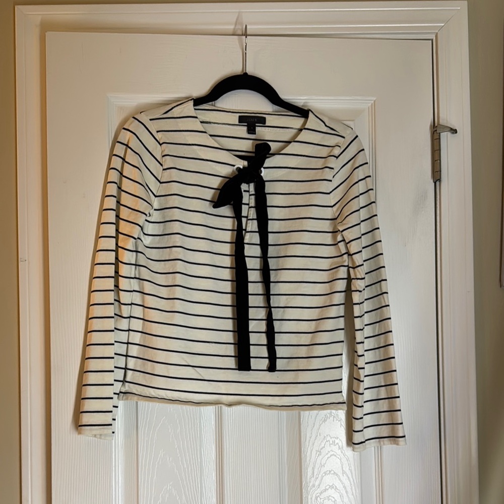 J. Crew black and White Striped Blouse with Bow